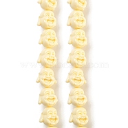 Synthetic Coral Carved Beads Strands, Dyed, Maitreya Laughing Buddha Head, Lemon Chiffon, 18x20x18mm, Hole: 2mm, about 18pcs/strand, 13.31''(33.8cm)(CORA-B001-01B)