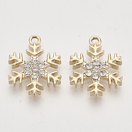 Alloy Pendants, with Crystal Rhinestones, Snowflake, Light Gold, 22x17x3mm, Hole: 2mm(PALLOY-T073-01LG)