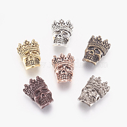 Tibetan Style Alloy Beads, Skull with Crown, Mixed Color, 16x12x6mm, Hole: 2mm(TIBEB-L002-05)