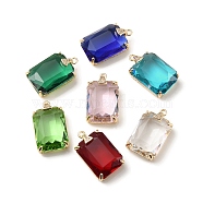 Brass with K9 Glass & Rhinestone Pendants, Light Gold, Rectangle Charms, Mixed Color, 22x13.5x8mm, Hole: 1.5mm(KK-C024-31KCG)