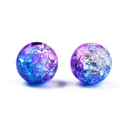 Transparent Crackle Acrylic Beads, Round, Medium Blue, 8x7.5mm, Hole: 1.8mm, about 1700pc/500g(CACR-N002-11A)