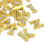 Alloy Gold Rhinetone Letters Nail Stud Cabochons, 3D Capital Alphabet, for Women Girls DIY Making Nail Art Design, Random Mixed Letters, 7~8x4.5~9x2mm(MRMJ-S047-023-M)