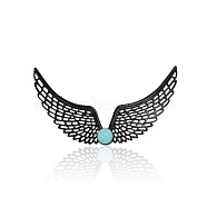 Spray Painted Wing Alloy Chandelier Components, with Synthetic Turquoise Cabochons, Black, 53x94x8mm, Hole: 1mm(PALLOY-J379-03)