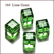 K9 Glass, Imitation Austrian Crystal Beads, Grade AAA, Faceted, Cube, Lime Green, 5~5.5x5~5.5x5~5.5mm(size within the error range of 0.5~1mm), Hole: 0.7~0.9mm(SWAR-F074-6x6mm-16)