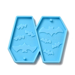 DIY Coffin with Bat Pendant Silicone Molds, Resin Casting Molds, for UV Resin & Epoxy Resin Jewelry Making, Halloween Theme, Deep Sky Blue, 48x62x4mm, Hole: 2mm, Inner Diameter: 45x29mm(DIY-I099-16)