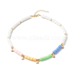 Polymer Clay Beaded Necklaces, with Star Brass Beads and Brass Spacer Beads, Colorful, 15.55 inch(39.5cm)(NJEW-JN03613)