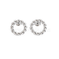 304 Stainless Steel Twist Rope Ring Stud Earrings for Woman, Stainless Steel Color, 16mm, Pin: 0.7mm(EJEW-N097-006P)