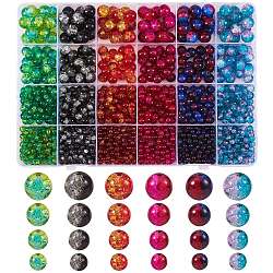 1500Pcs 24 Style Spray Painted Crackle Glass Beads, Round, Two Tone, Mixed Color, 4~8mm, Hole: 1.1~1.6mm(CCG-SZ0001-12)