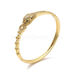 Green Cubic Zirconia Leopard Hinged Bangle, Brass Jewelry for Women, Real 18K Gold Plated, Inner Diameter: 2x2-1/4 inch(5.2x5.85cm)(BJEW-P281-08G)