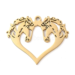 304 Stainless Steel Pendants, Heart with Horse Charms, Golden, 29x35x1.5mm, Hole: 2mm(STAS-R116-10G)