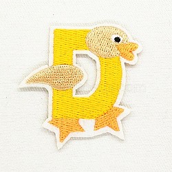 Computerized Embroidery Cloth Iron on/Sew on Patches, Costume Accessories, Appliques, Letter, Yellow, Letter.D, 49x48mm(DIY-K012-01-D)