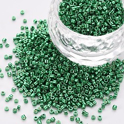 Plated Glass Cylinder Beads, Seed Beads, Metallic Colours, Round Hole, Green, 1.5~2x1~2mm, Hole: 0.8mm, about 8000pcs/bag, about 1pound/bag(SEED-S047-E-002)