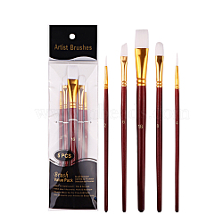 Painting Brush Set, Nylon Brush Head with Wooden Handle and Gold Plated Aluminium Tube, for Watercolor Painting Artist Professional Painting, Dark Red, 18~20.5cm, 5pcs/set(DRAW-PW0001-035B-B)