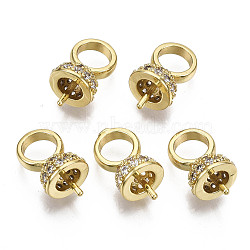 Brass Cup Pearl Peg Bails Pin Pendants, For Half Drilled Beads, with Micro Pave Cubic Zirconia, Nickel Free, Real 18K Gold Plated, 14.5mm, Hole: 5mm(KK-R111-018-NF)