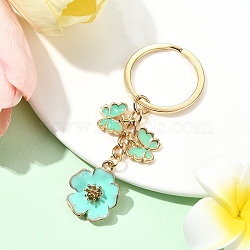 6pcs Flower Alloy Enamel Keychain, with Iron Rings, Golden, Medium Aquamarine, 79mm(KEYC-YW00171-03)