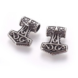 304 Stainless Steel Pendants, Thor's Hammer, Antique Silver, 20x17x6mm, Hole: 4mm(STAS-P237-01AS)