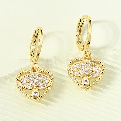 Heart Brass Micro Pave Clear Cubic Zirconia Hoop Earrings, Cadmium Free & Lead Free, Long-Lasting Plated, Rack Plating, Real 18K Gold Plated, 25.5x11.5mm(EJEW-Z162-02G)