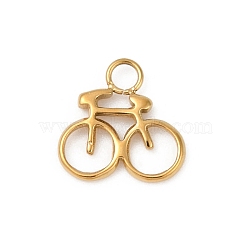 304 Stainless Steel Pendants, Bicycle Charms, Ion Plating(IP), Real 14K Gold Plated, 10x10x1mm, Hole: 2mm(STAS-L283-03G)