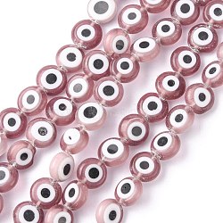 Handmade Evil Eye Lampwork Flat Round Bead Strands, Indigo, 8x3.2mm, Hole: 1mm, about 49pcs/strand, 14.56 inch(LAMP-L058-8mm-03)