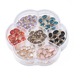 K9 Glass Charms, with Light Gold Plated Brass Findings, Oval, Faceted, Mixed Color, 11.5x6.5x3mm, Hole: 1.8mm(GLAA-N038-23)