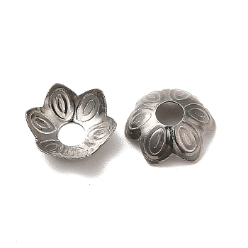304 Stainless Steel Bead Caps, 6-Petal, Flower, Stainless Steel Color, 8.5x8x3mm, Hole: 2.5mm