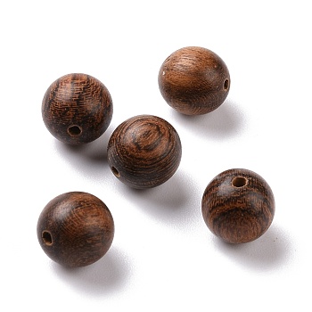 Round Tiger Skin Sandalwood Beads, Undyed, Coconut Brown, 10mm, Hole: 1.5mm