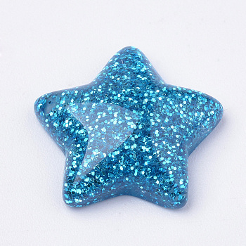Resin Cabochons, with Glitter Powder, Star, Deep Sky Blue, 16x17x5mm
