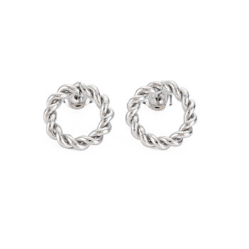 304 Stainless Steel Twist Rope Ring Stud Earrings for Woman, Stainless Steel Color, 16mm, Pin: 0.7mm