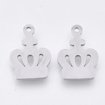 201 Stainless Steel Pendants, Laser Cut Pendants, Crown, Stainless Steel Color, 17.5x12x1mm, Hole: 1.4mm