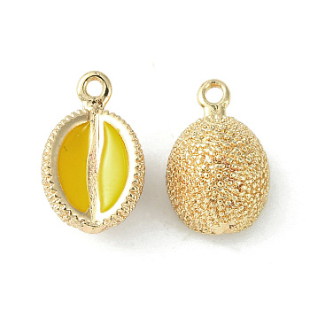 Brass Enamel Charms, Imitation Fruit, Light Gold, Durian Charm, Gold, 14x9x6mm, Hole: 1.2mm