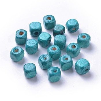 Dyed Natural Wood Beads, Cube, Nice for Children's Day Necklace Making, Lead Free, Dark Turquoise, 10mm, Hole: 3.5mm, about 2200pcs/1000g