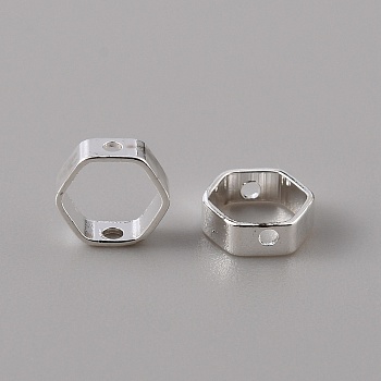 Brass Bead Frames, Hexagon, Silver, 6x7x2mm, Hole: 0.9mm, 20pcs/bag