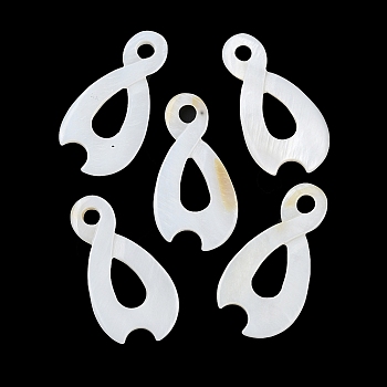 Natural Freshwater Shell Pendants, Teardrop Charms, Seashell Color, 44~44.5x22.5x2.5mm, Hole: 4.5mm