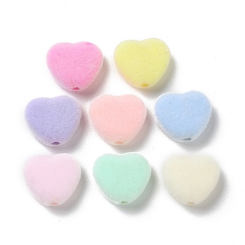 Flocky Acrylic Beads, Heart, Mixed Color, 11x13x5mm, Hole: 1.8mm