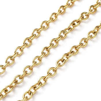304 Stainless Steel Rolo Chains, Unwelded, with Spool, Ion Plating(IP), Real 18K Gold Plated, 5x4x1mm, about 32.81 Feet(10m)/Roll