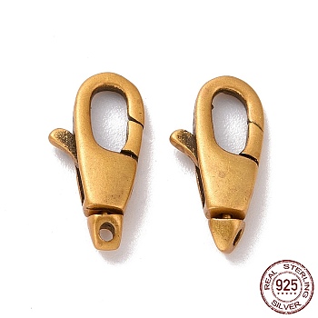 925 Sterling Silver Lobster Claw Clasps, Antique Golden, 11x5.5x2.5mm, Hole: 0.8mm, Inner Diameter: 2x4mm