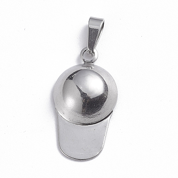 201 Stainless Steel Pendants, Cap, Stainless Steel Color, 26.5x14x5.5mm, Hole: 2.5x6.5mm