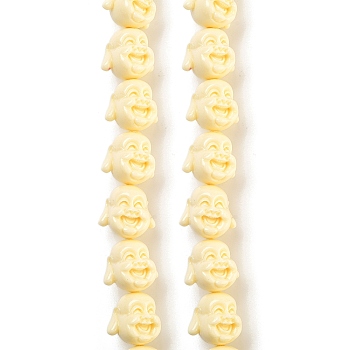 Synthetic Coral Carved Beads Strands, Dyed, Maitreya Laughing Buddha Head, Lemon Chiffon, 18x20x18mm, Hole: 2mm, about 18pcs/strand, 13.31''(33.8cm)