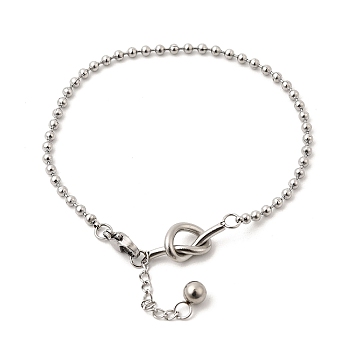 304 Stainless Steel Ball Chain Bracelets for Women, Knot, Stainless Steel Color, 7.17 inch(18.2cm)