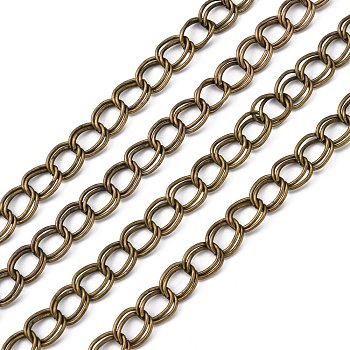 Iron Double Link Chains, Unwelded, Lead Free and Nickel Free, Antique Bronze Color, with Spool, link: 9.4mm wide, 10mm long, 1mm thick, about 164.04 Feet(50m)/roll