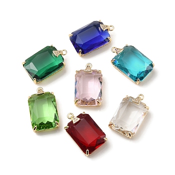 Brass with K9 Glass & Rhinestone Pendants, Light Gold, Rectangle Charms, Mixed Color, 22x13.5x8mm, Hole: 1.5mm