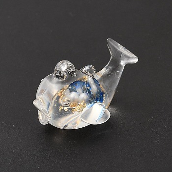Luminous Transparent Resin Pendants, Dolphin Charms, with Gold Foil, Blue, 19x28x17mm, Hole: 1mm