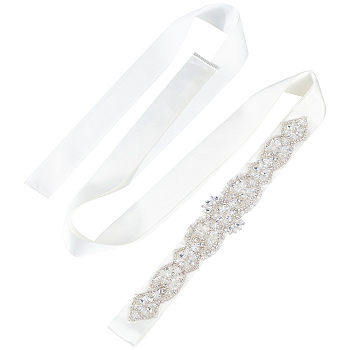 Fingerinspire Crystal Rhinestone Wedding Dress Belt, Flower Bridal Belt, White, 110-1/4 inch(280cm)