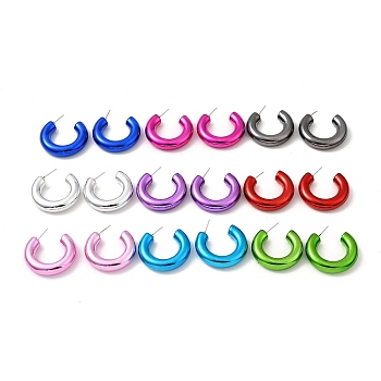 Ring Acrylic Stud Earrings, Half Hoop Earrings with 316 Surgical Stainless Steel Pins, Mixed Color, 37x8.5mm