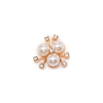 Alloy Cabochons, with Crystal Rhinestone & ABS Plastic Imitation Pearl, Flower, Light Gold, 20x21x10.5mm