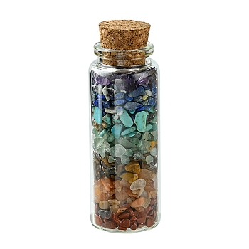 Glass Wishing Bottle Decoration, Chakra Healing Bottles, Wicca Gem Stones Balancing, with Synthetic & Natural Mixed Gemstone Beads Drift Chips inside, 27x77mm