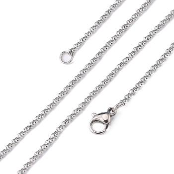Rolo Chain Necklace for Men, 304 Stainless Steel Necklaces, with Lobster Claw Clasps, Stainless Steel Color, 17.7 inch(45cm), 2mm