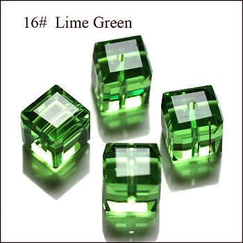 K9 Glass, Imitation Austrian Crystal Beads, Grade AAA, Faceted, Cube, Lime Green, 5~5.5x5~5.5x5~5.5mm(size within the error range of 0.5~1mm), Hole: 0.7~0.9mm