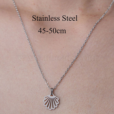 201 Stainless Steel Hollow Shell Pendant Necklace(NJEW-OY001-50)-3
