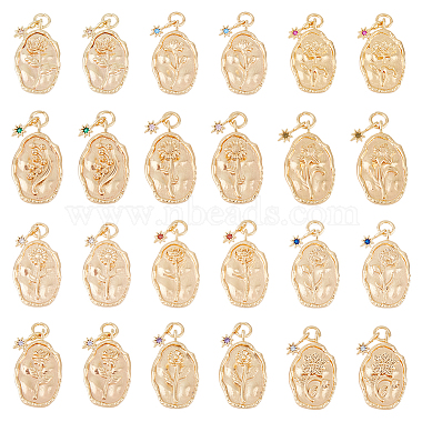 Real 18K Gold Plated Oval Brass+Rhinestone Charms